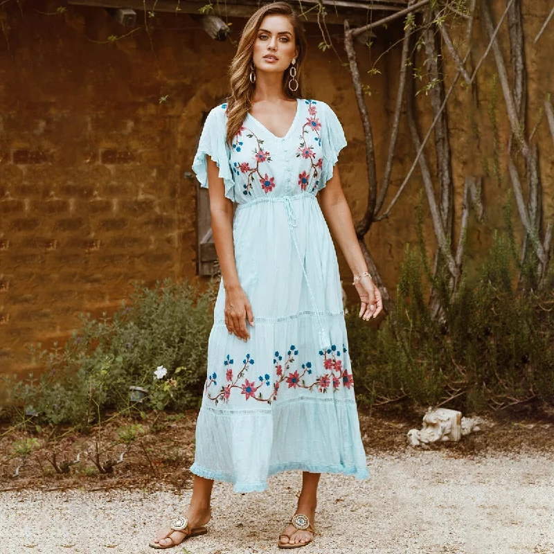 BerriesJam - Flower Blue Ruffle Godness Maxi Dress