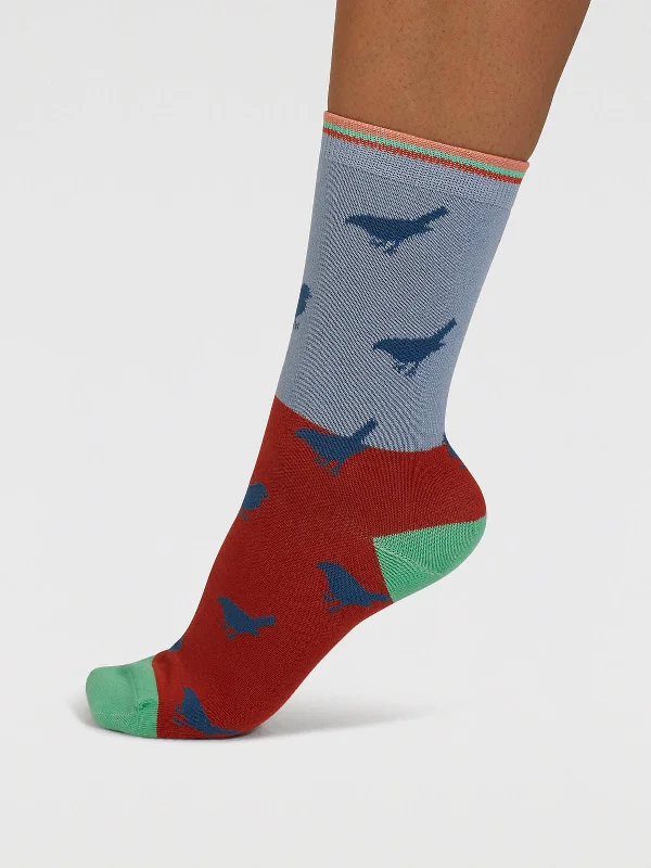 Birdie Colour Block Bamboo Socks - Chambray Blue