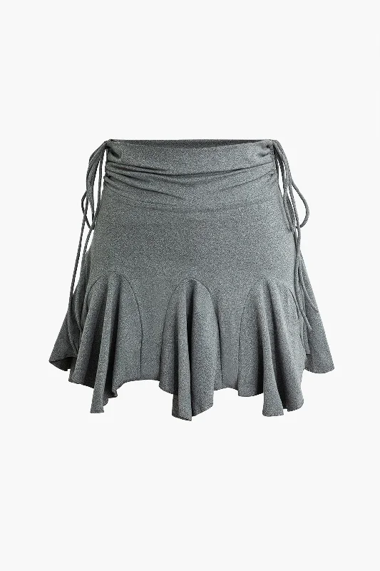 Asymmetrical Drawstring Ruched Mini Skirt