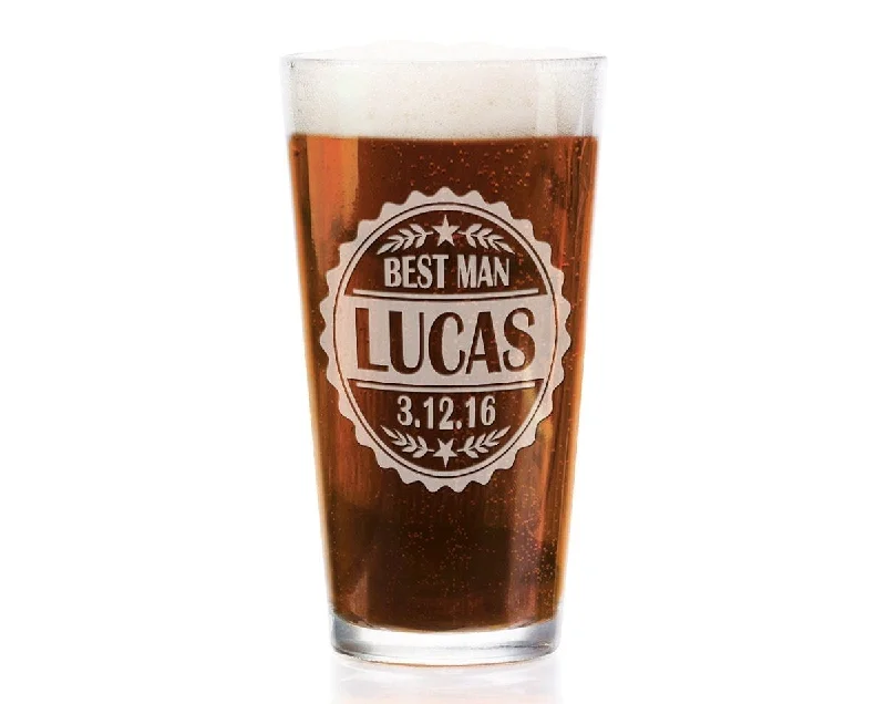 Personalized Classy Glass Patch Wedding Party Craft Pub Glasses Groomsmen Best Man Engraved Pint Drinking Glass Gift Favors Custom Beer Mug