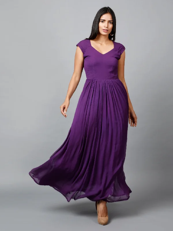 Miracolos By Ruchi's Classy Chiffon Drape Ruching Maxi Gown   - Rent