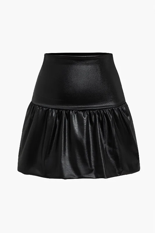 Pu Leather Ruched A-Line Skirt