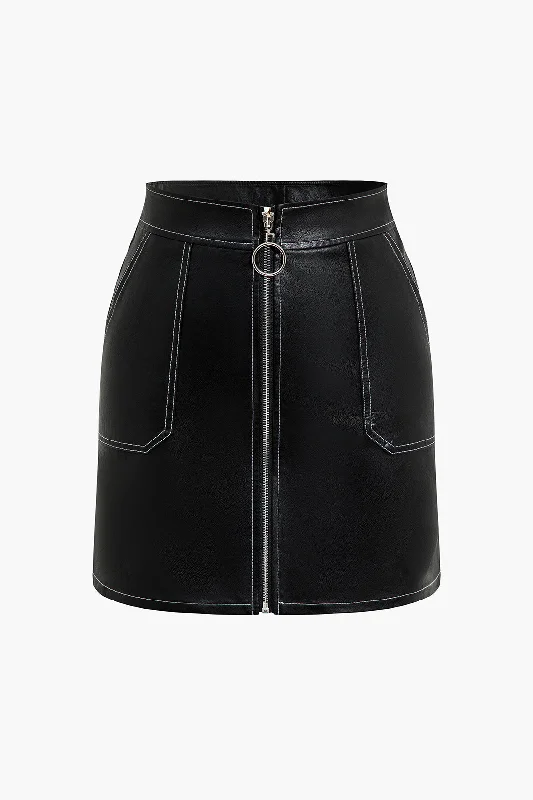 Zip-Front Faux Leather Mini Skirt