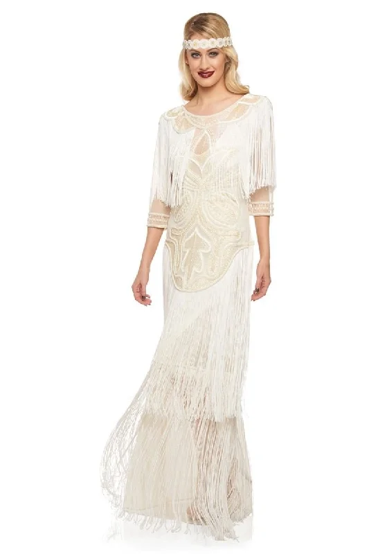 1920s Inspired Evening Maxi Dress in Cream