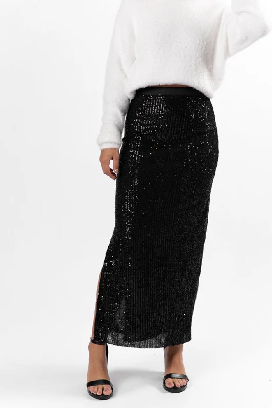 Own The Night Black Sequin Maxi Skirt SALE