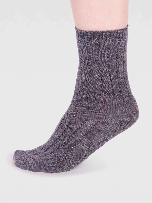 Ryleigh Ribbed Wool Blend Fleck Socks - Grey Marle