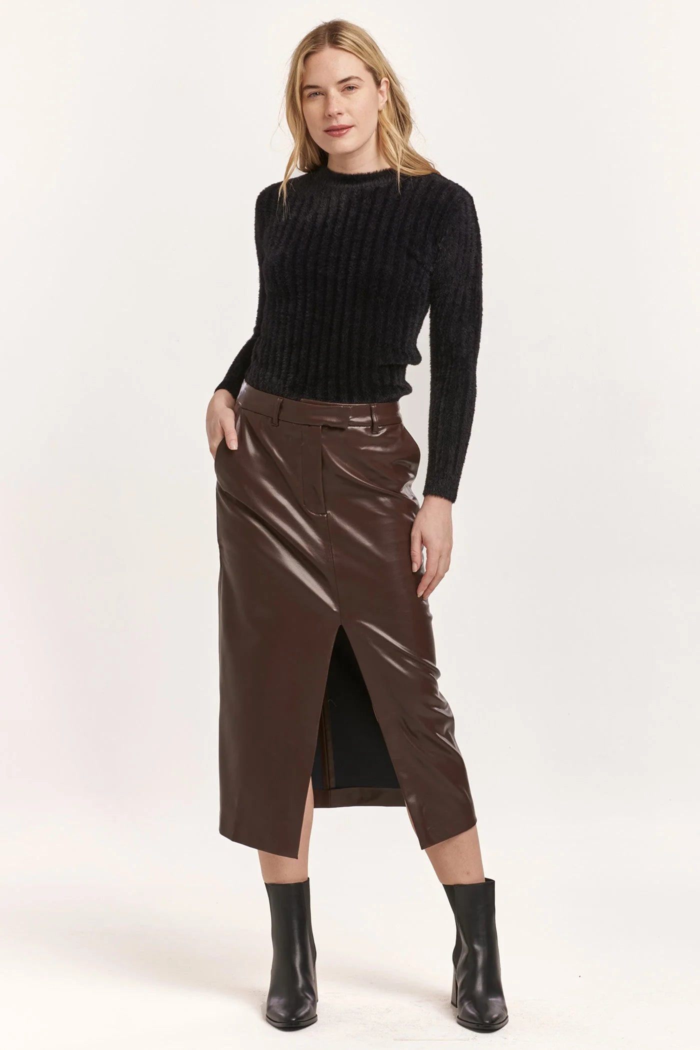 Sia Ballerina PU Midi Skirt