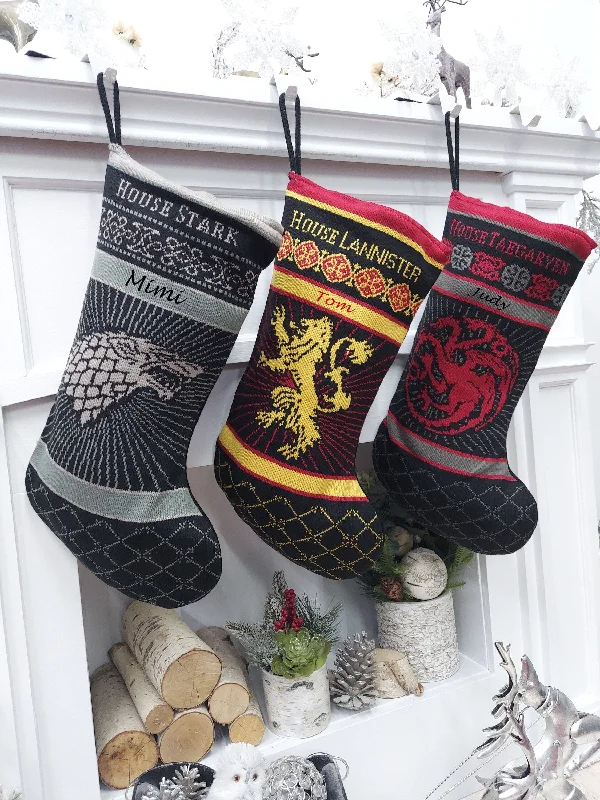 Game of Thrones Knit Holiday Stockings |  House Stark Lannister Taegaryen Sigils HBO Officially Licensed Product Christmas Fan Decor