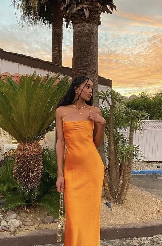 Spaghetti Straps Mermaid Sheath Orange Prom Dress   S2405