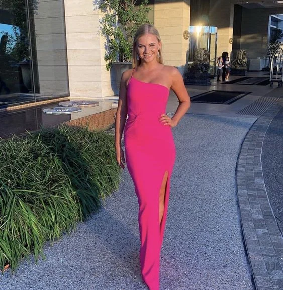 Hot pink bridesmaid dress Simple Long Party Formal Prom Dresses for Girls     S2251