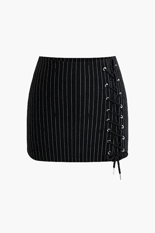 Stripe Print Tie Front Mini Skirt