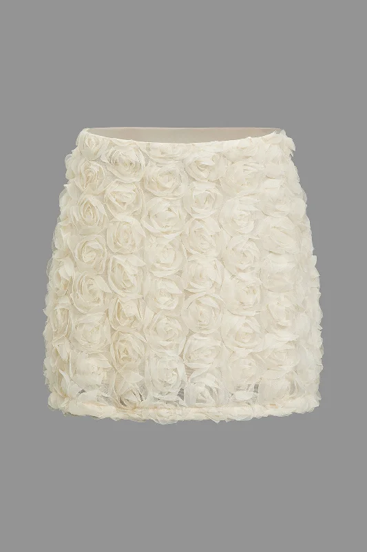 Solid 3D Floral Texture Zipper Mesh Mini Skirt