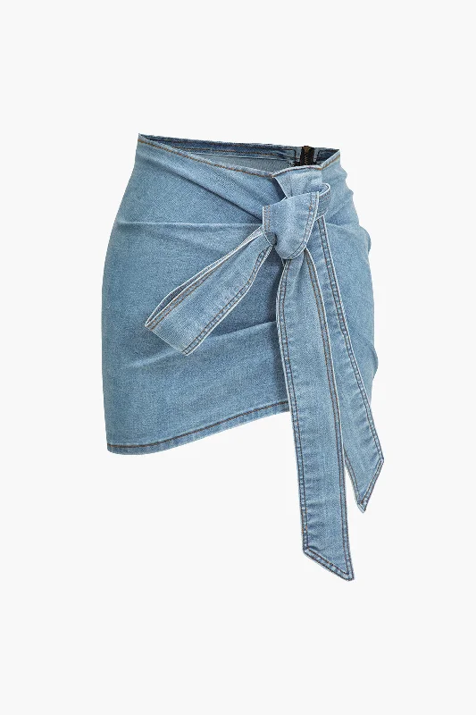 Denim Asymmetrical Bow Skirt