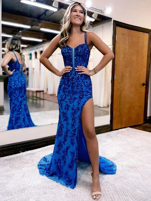 Blue Mermaid Long Prom Dresses, Blue Mermaid Evening Dresses      S2430