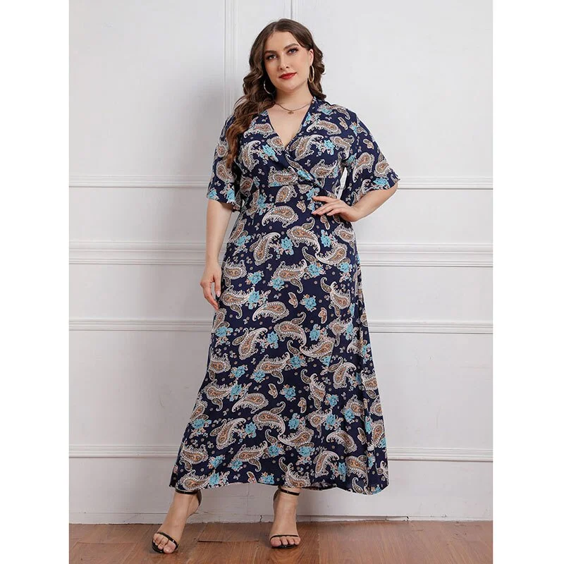 BerriesJam - 2024 V Neck Elegant Floral Short Sleeve Maxi Dress