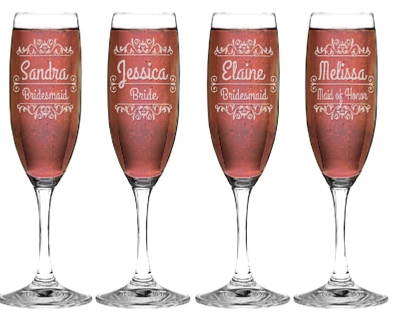 Single Wedding Ceremony Champagne Flutes Gift for Bridesmaid Bride Maid of Honor Classy Personalized Engraved Wedding Party Glasses