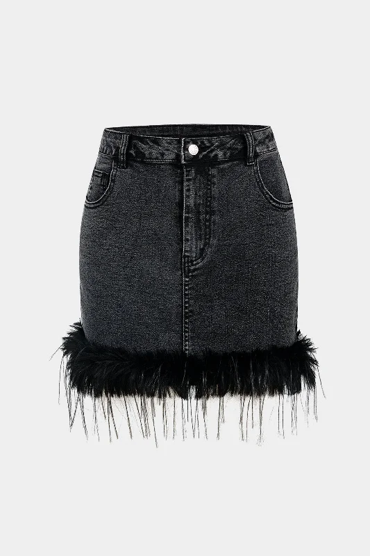 Feathered Denim Skirt