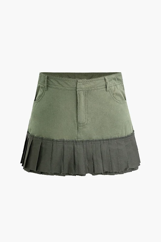 Contrast Pleated Mini Skirt