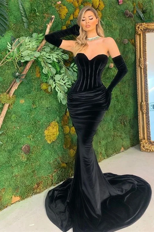 Black Sweetheart Mermaid Prom Dress Velvet Long    S2375