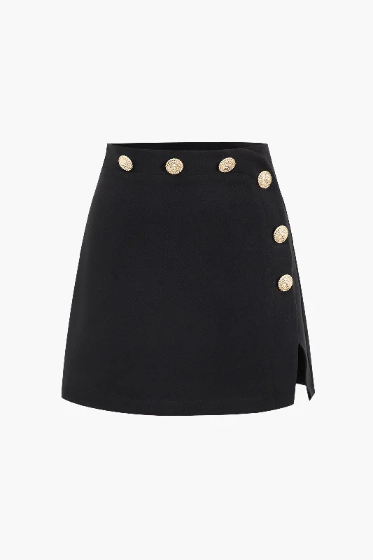 Button High Waist Skirt