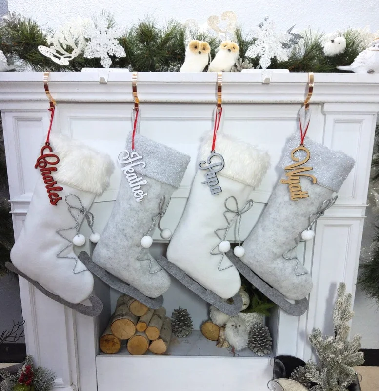 Ice Skate Christmas Stockings Christmas Grey and White for Kids and Family Xmas