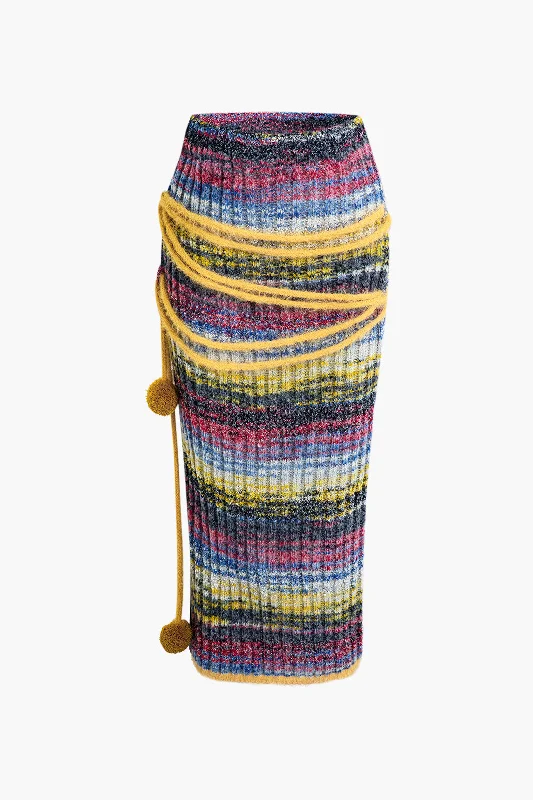 Color Block Sweater Fringe Trim Skirt