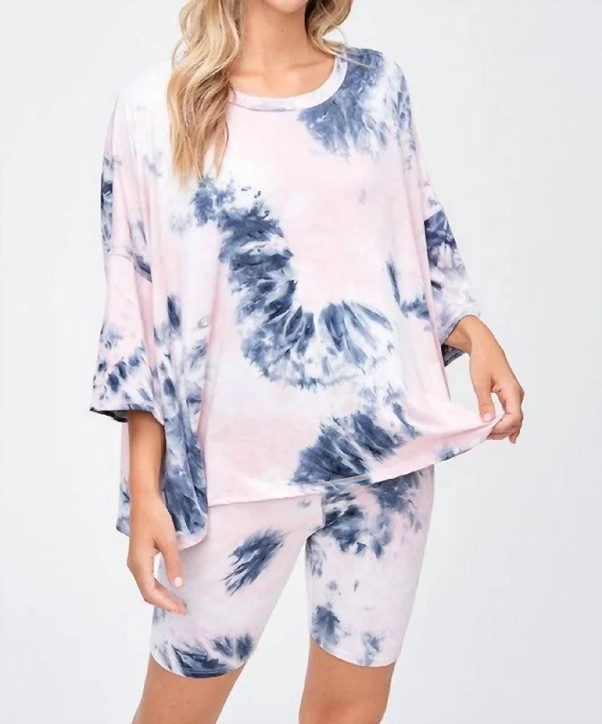 Starlet Tie Dye Shorts Set In Blush/navy