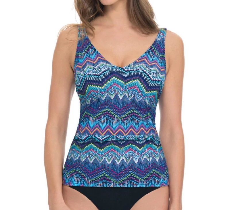 E-Cup V-Neck Tankini Top In Skyline