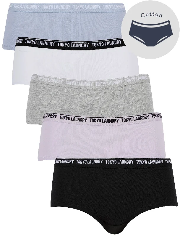 Ellie (5 Pack) Assorted Hipster Briefs in Jet Black / Thistle / Light Grey Marl / Bright White / Eventide - Tokyo Laundry