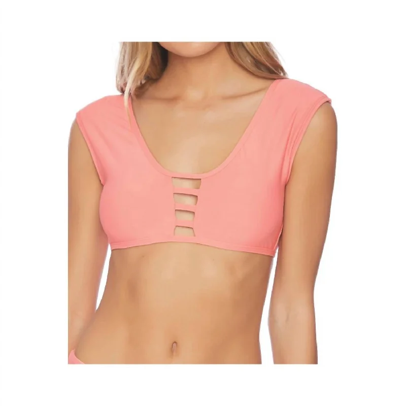 Solid Coordinator Bralette Bikini Top In Pink Grapefruit