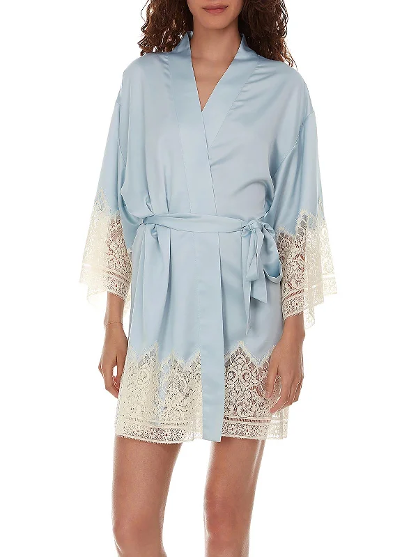 Genevive Womens Charmeuse Lace Trim Robe