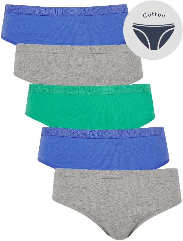 Jean (5 Pack) Cotton Assorted Briefs in Light Grey Marl / Baja Blue / Peacock Green - Tokyo Laundry