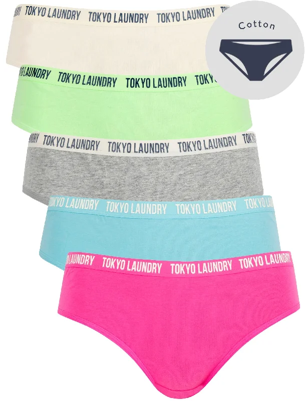 Robyn (5 Pack) Cotton Assorted Briefs in Jet Stream / Patina Green / Light Grey Marl / Blue Topaz / Fuchsia Purple - Tokyo Laundry