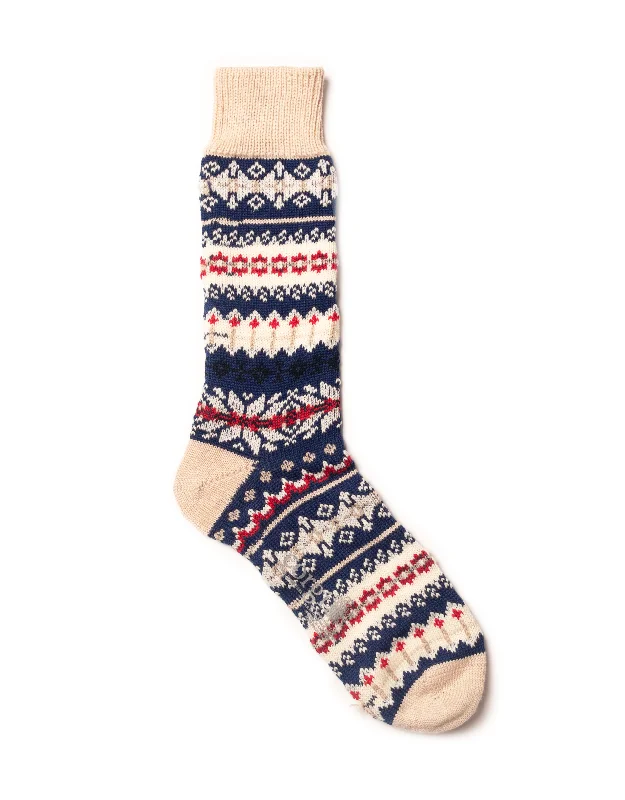 BEIGE/ROYAL FAIR ISLE SOCKS