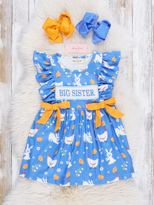 Bunnies & Chickens Smocked Big Sister Dress