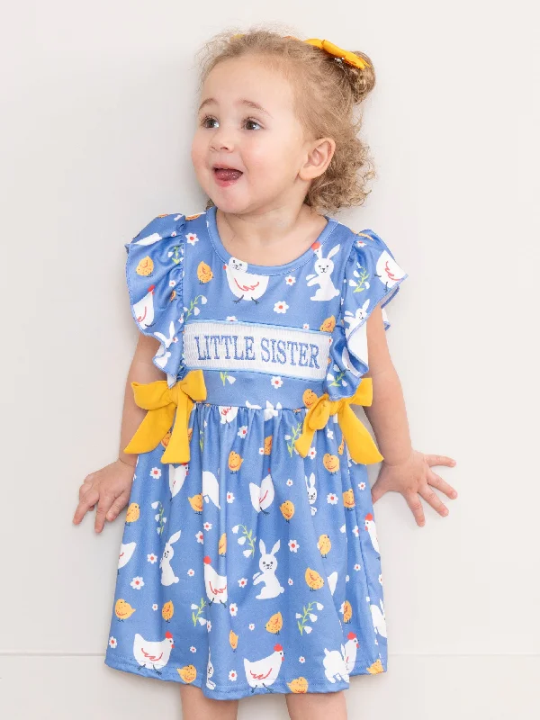 Bunnies & Chickens Smocked Little Sister Dress