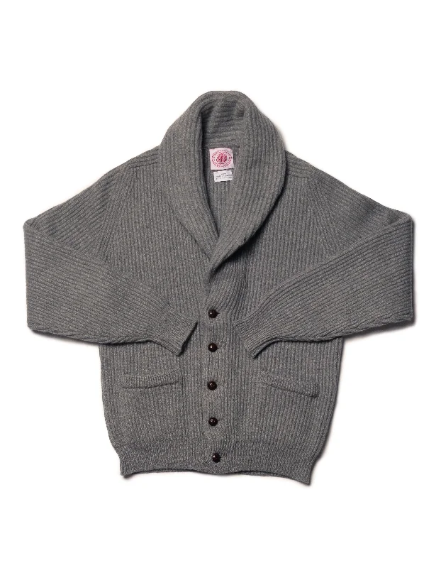 GREY CASHMERE SHAWL COLLAR CARDIGAN