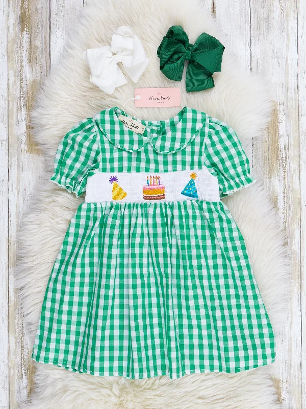 Green Gingham Party Time Smocked Dress