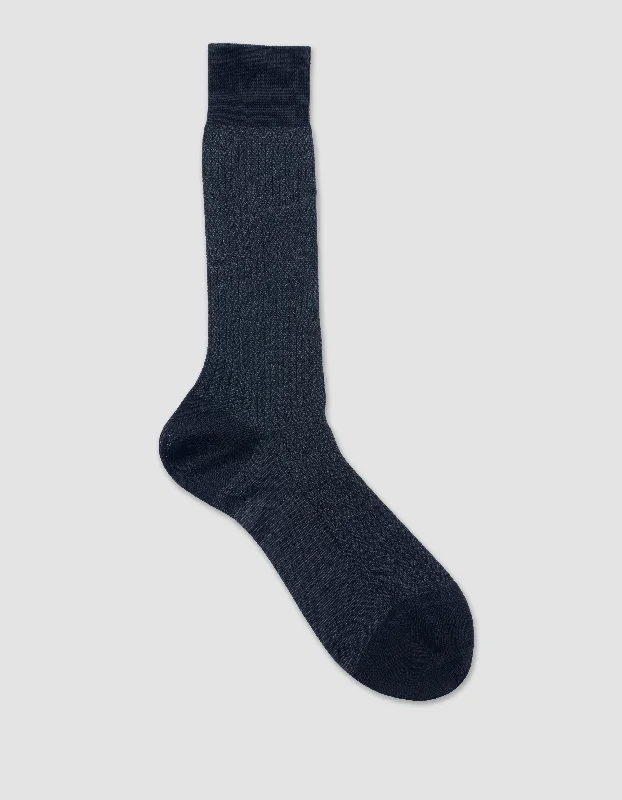 HERRINGBONE COTTON MID-CALF SOCKS - BLACK