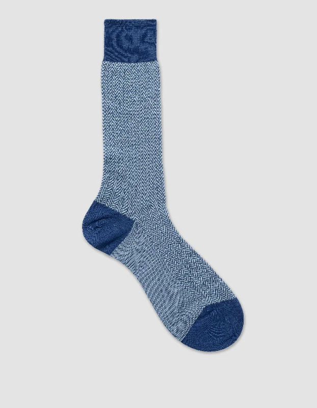 HERRINGBONE COTTON MID-CALF SOCKS - BLUE