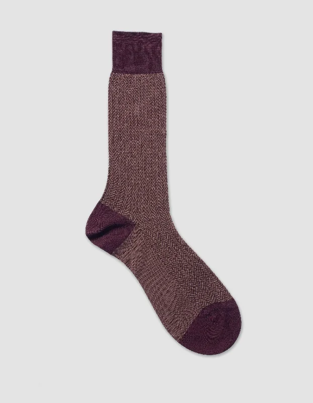 HERRINGBONE COTTON MID-CALF SOCKS - BURGUNDY