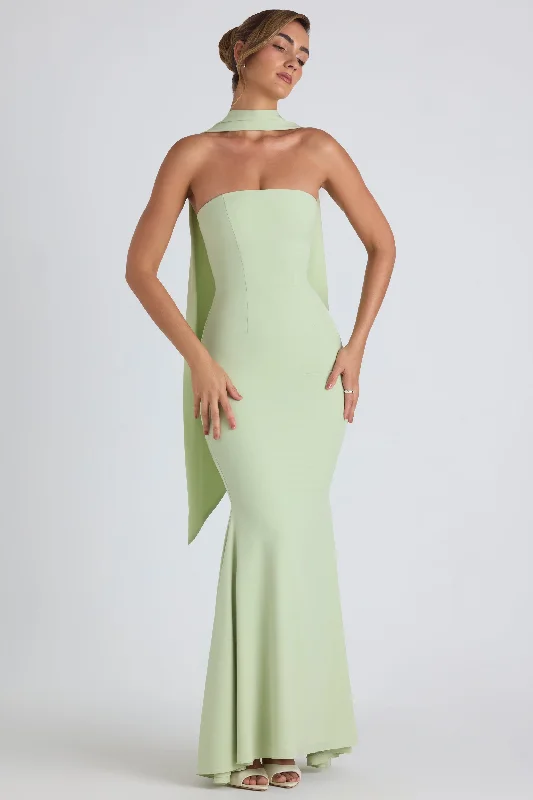 Scarf-Detail Strapless Gown in Spring Green