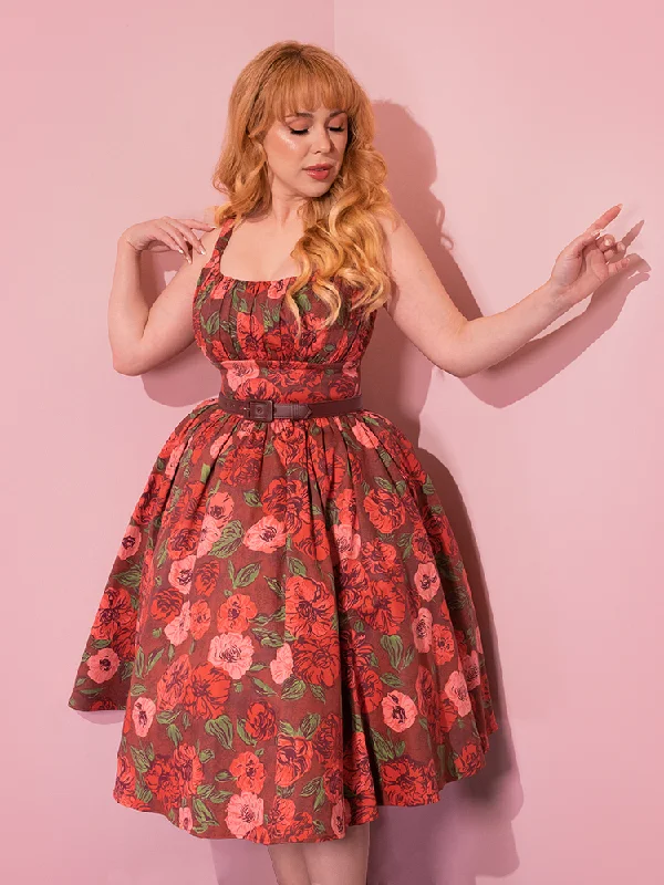 Ingenue Dress in Chocolate Rose Print - Vixen by Micheline Pitt