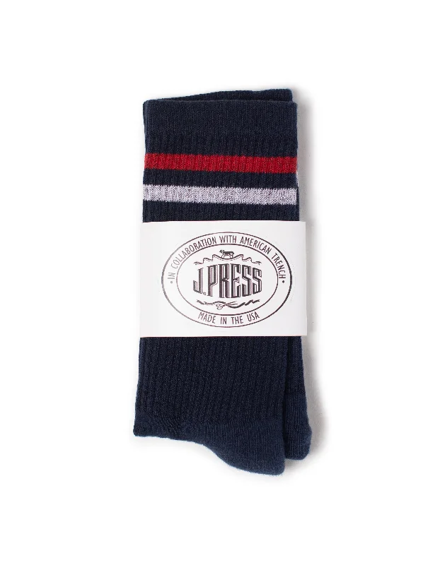 J.PRESS X AMERICAN TRENCH SOCKS - NAVY TENNIS STRIPE