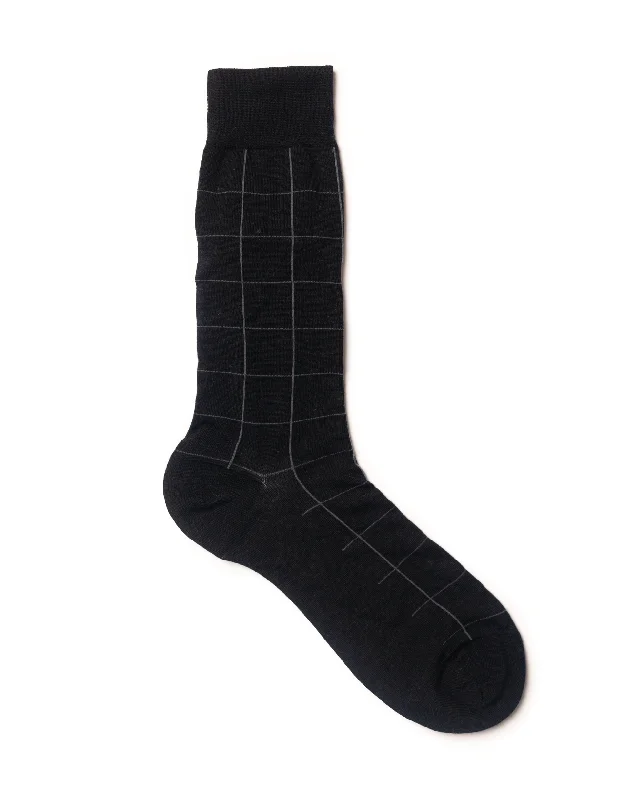 LARGE SCALE WINDOWPANE WOOL MID CALF - BLACK