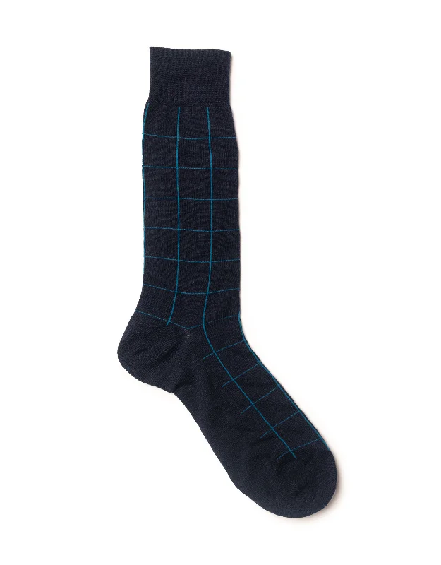 LARGE SCALE WINDOWPANE WOOL MID CALF - NAVY