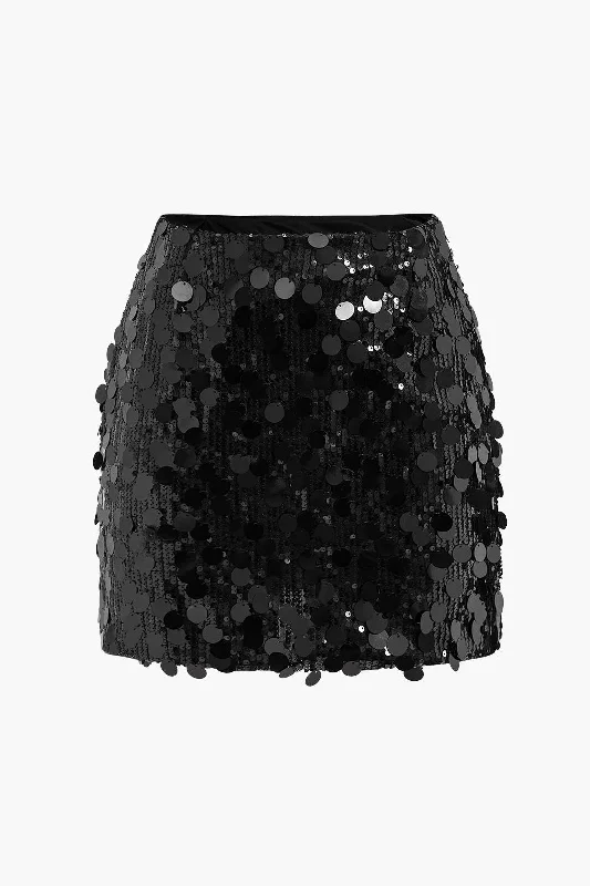 Sequin Zipper High Waist Skirt