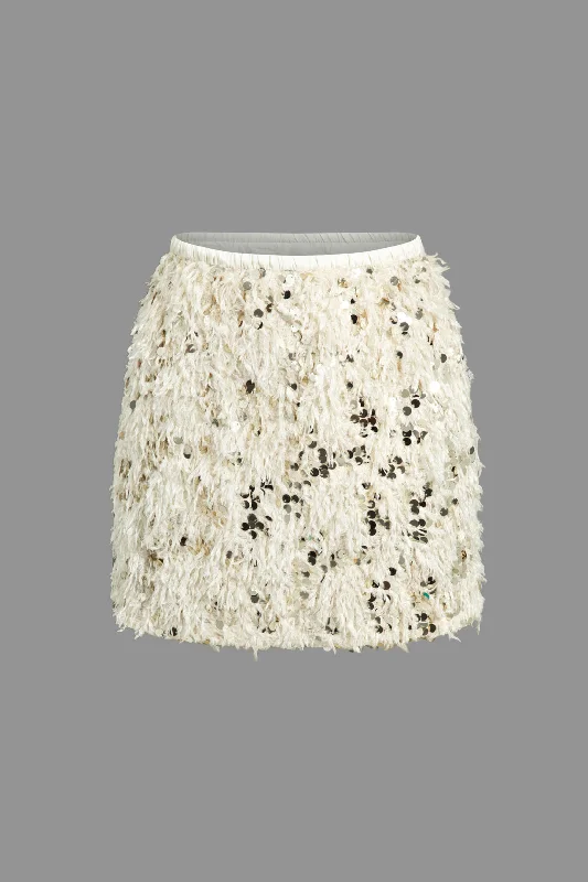 Sequin Feather Fringe Skirt