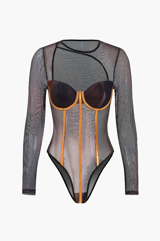 Mesh Sheer Patchwork Bodysuit