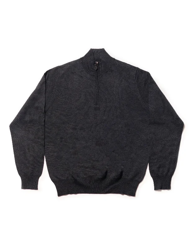 MERINO WOOL QUARTER ZIP UP - CHARCOAL